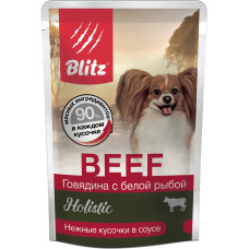 BLITZ BEEF / ГОВЯДИНА С БЕЛОЙ РЫБОЙ, кусочки в соусе, корм консер. полнорац. для СОБАК МЕЛКИХ пород всех возрастов/85гр/ BLITZ BEEF / ГОВЯДИНА С БЕЛОЙ РЫБОЙ, кусочки в соусе, корм консер. полнорац. для СОБАК МЕЛКИХ пород всех возрастов/85гр/
